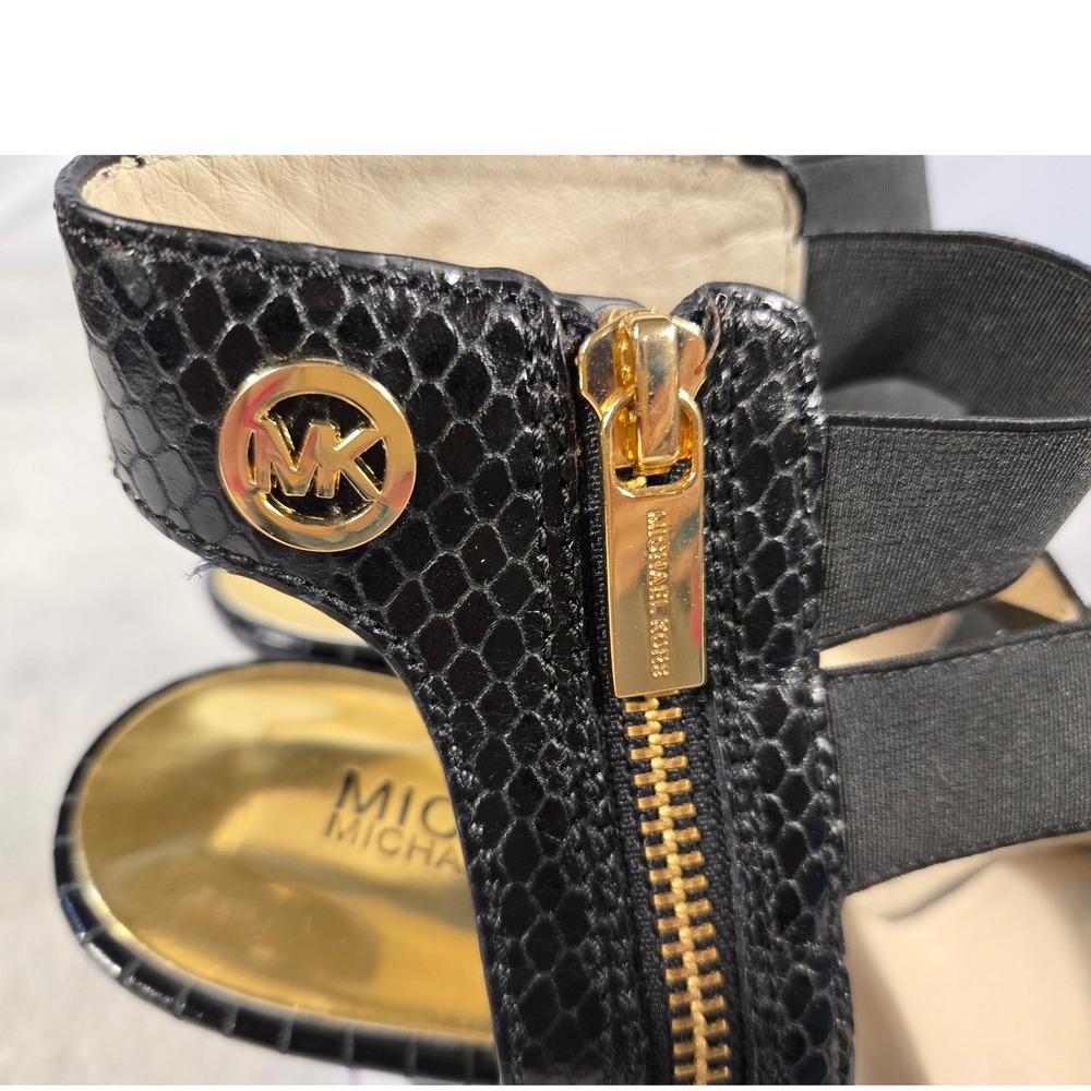 Michael Kors Black Snakeskin Embossed Elastic Strap Pointed Toe Pumps Size 9.5M - Picture 4 of 10